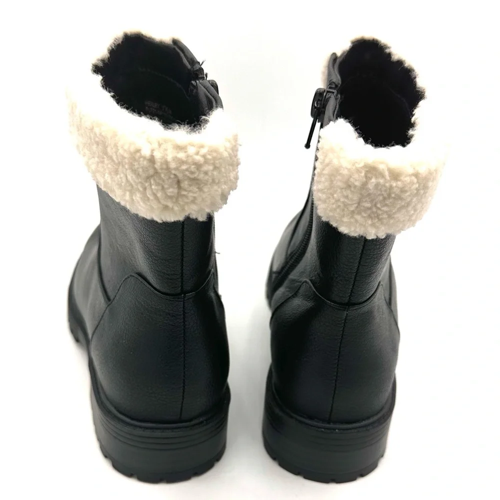 Black Ankle Boots with Cream Faux Fur Trim - Picture 4 of 4